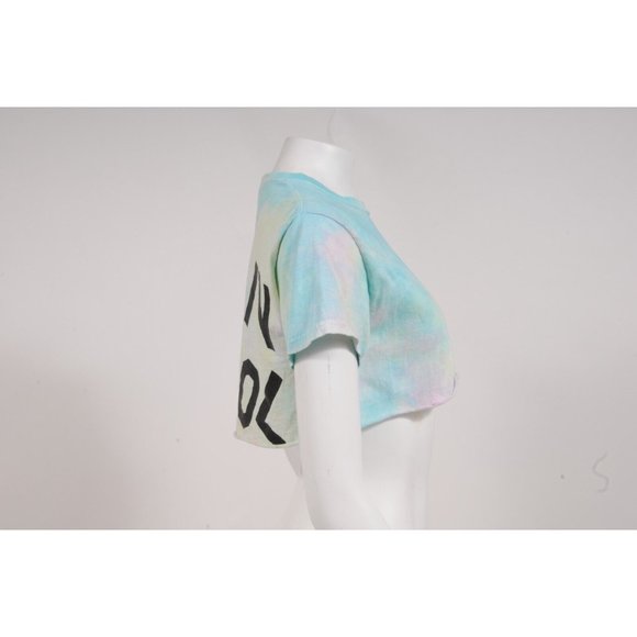 Livin Cool Womens Crop Top Size Small Blue Yellow Tie Dye Cotton T Shirt Raw Hem - Picture 4 of 7